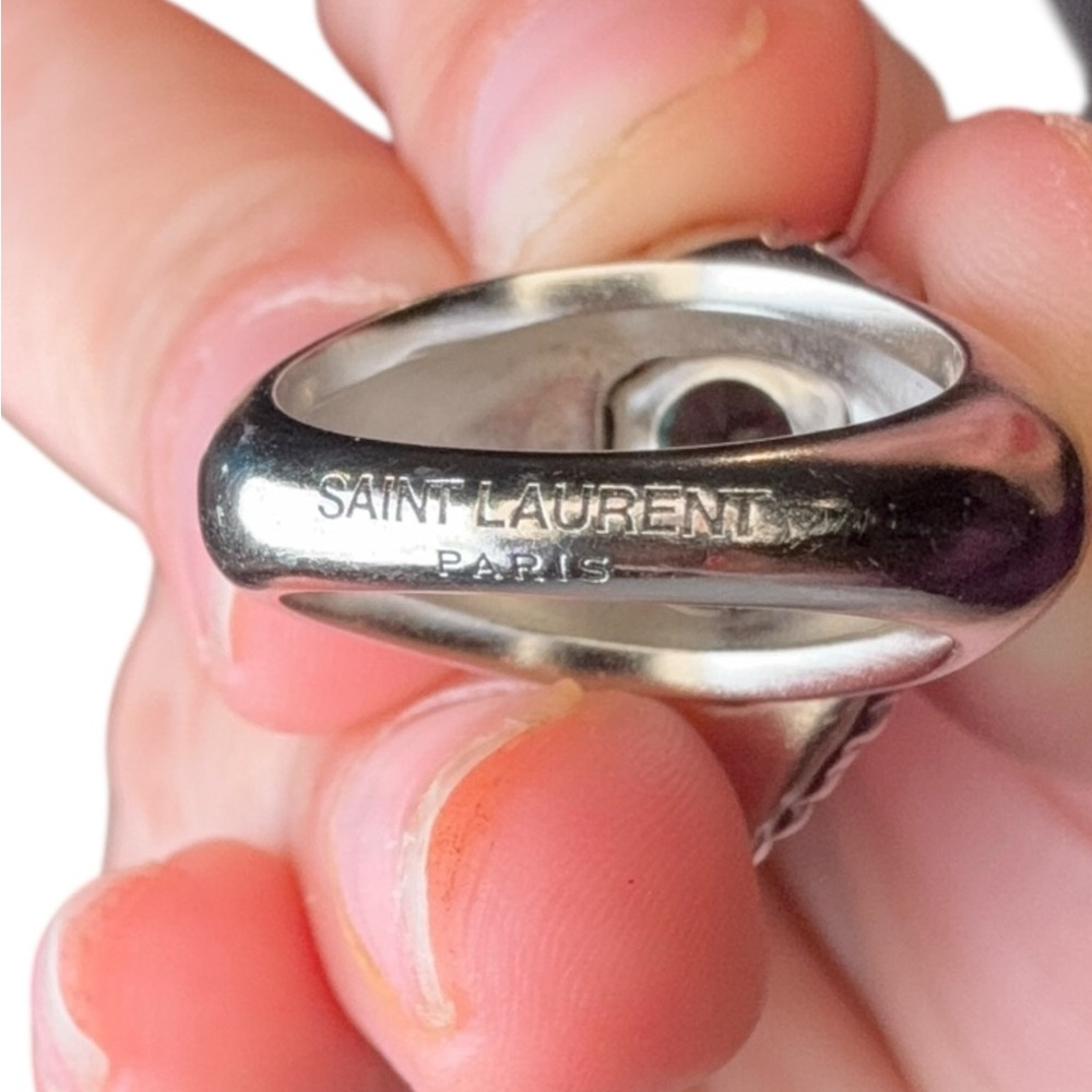 Saint Laurent Silver Ring Teardrop Blue Stone Size 7 - Picture 3 of 9